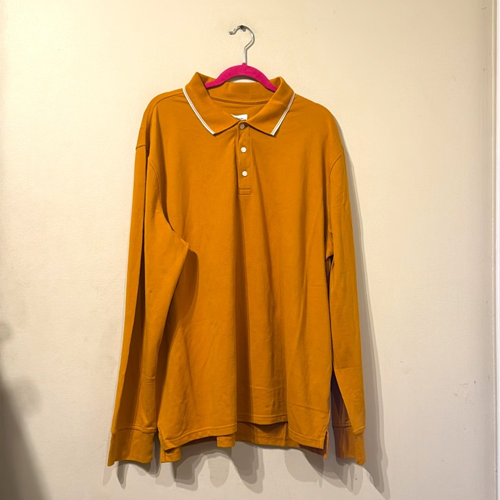 Mens Target Goodfellow & Co Gold Collared Long Sleeve Polo Shirt XXL NEW NWT